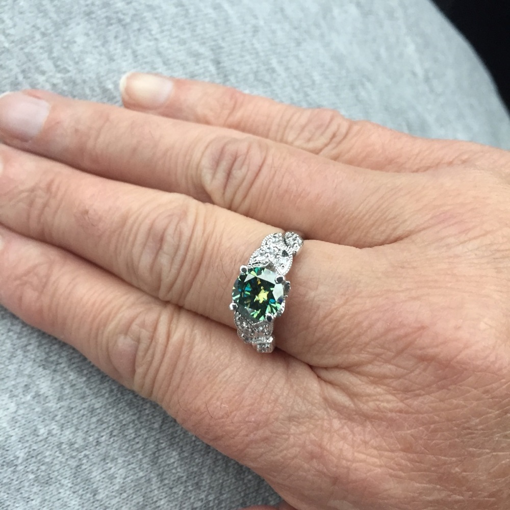 1.35 Ct. Blue-Green Moissanite VS1 grade Ring 8